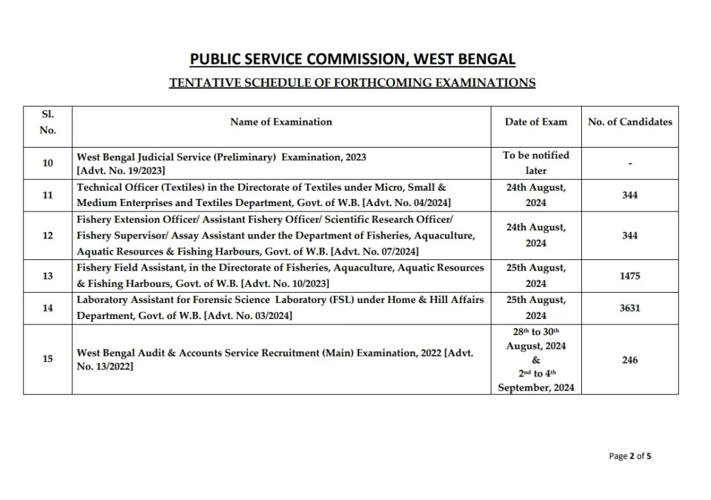 WBPSC EXAM DATE 2024