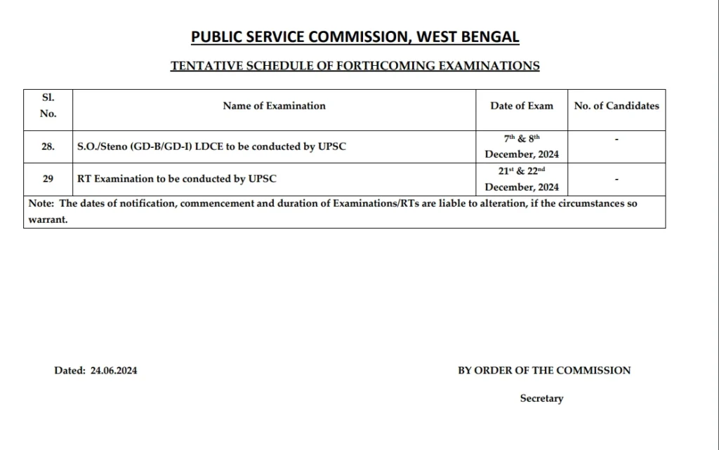 WBPSC EXAM DATE 2024